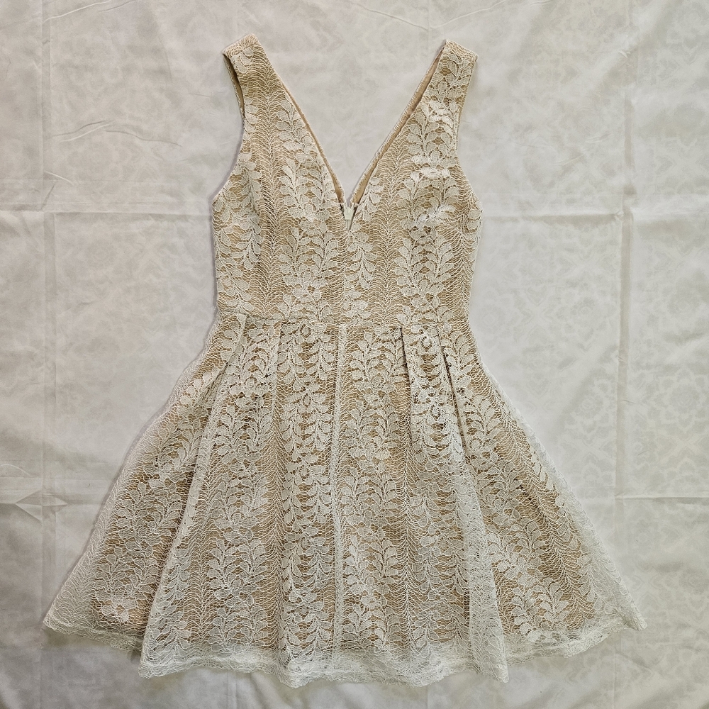 Lulus Womens S White Lace Nude Lining Mini Dress All Of My Heart Skater Dress
